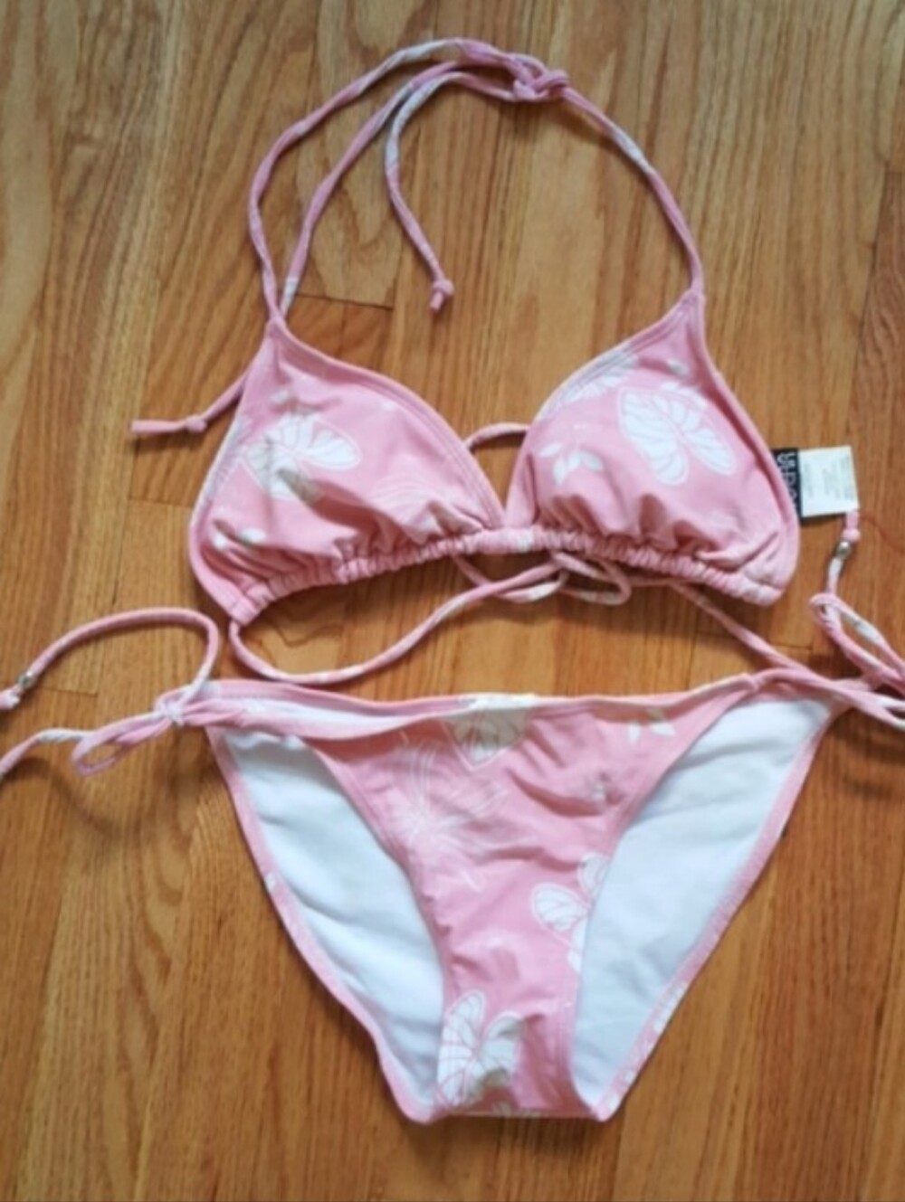 2000s Ingear Pink White Floral Bikini Top And Bottom Set Sz S